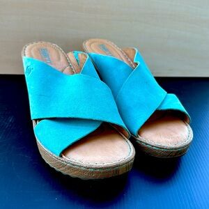 Born Turquoise Nora Suede Heeled Mule Sandals Size 8M